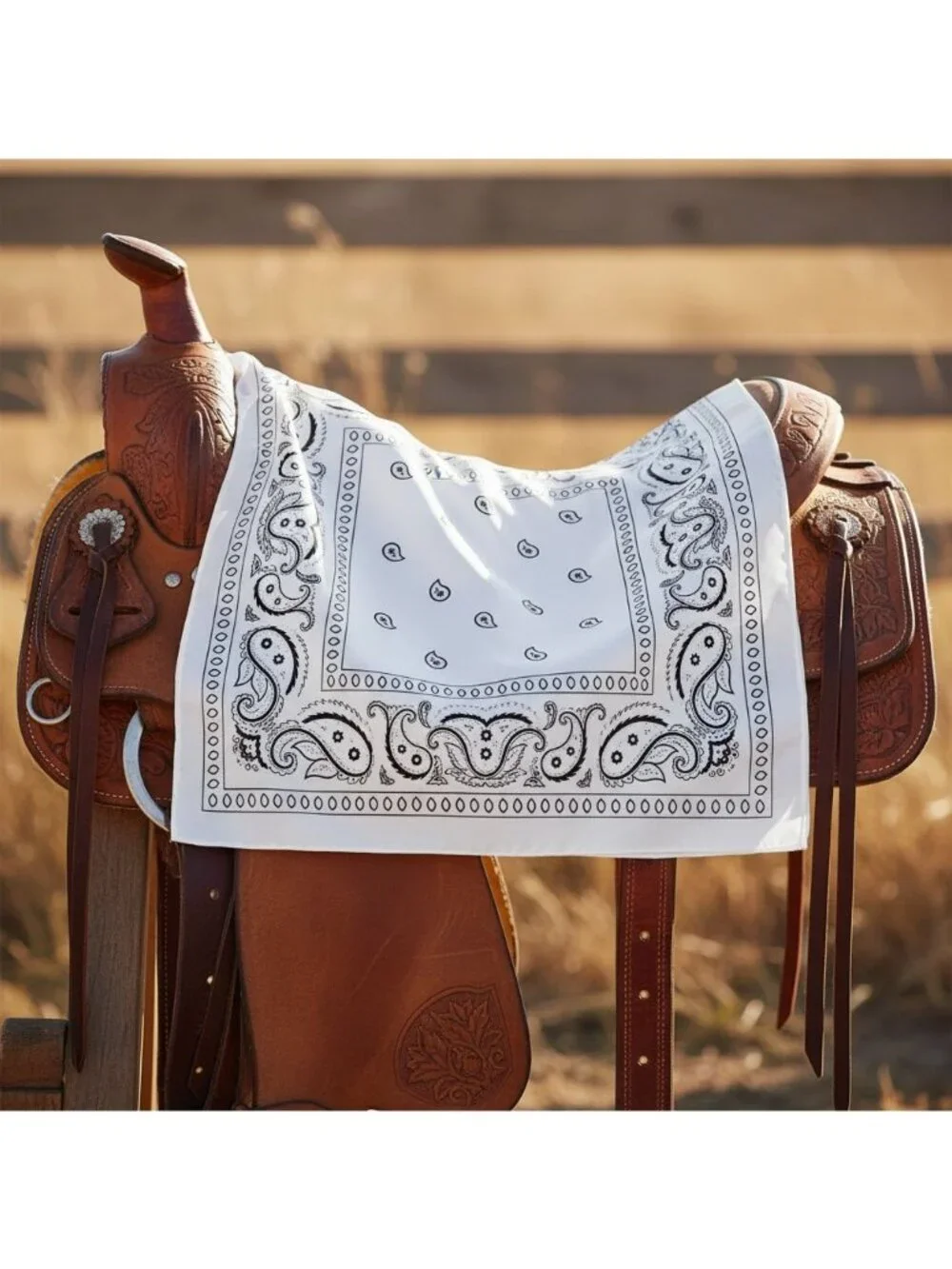 White Black Paisley Wild Rag Scarf 35x35 Satin Western Cowgirl Cowboy Bandana